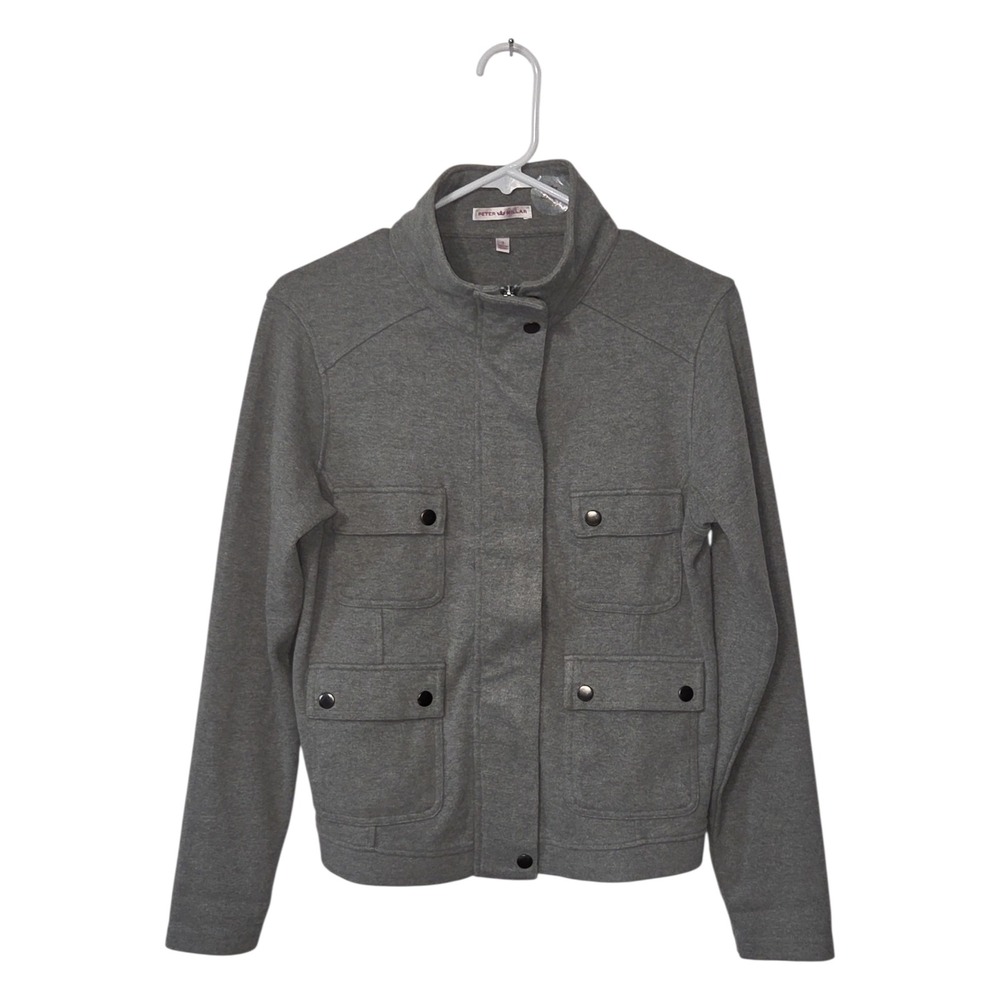 Peter Millar Gray Jersey Knit Field‎ Jacket Mock Neck Full Zip Women's Small